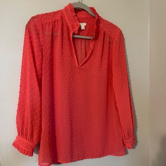 J Crew Swiss Dot Sheer Salmon Pink Blouse - Picture 1 of 10